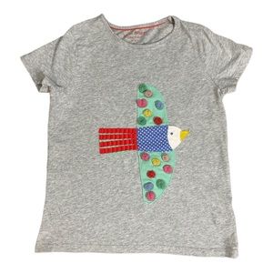 Mini Boden Gray Short Sleeve Bird Appliqué Tee Size 9-10  [K23]